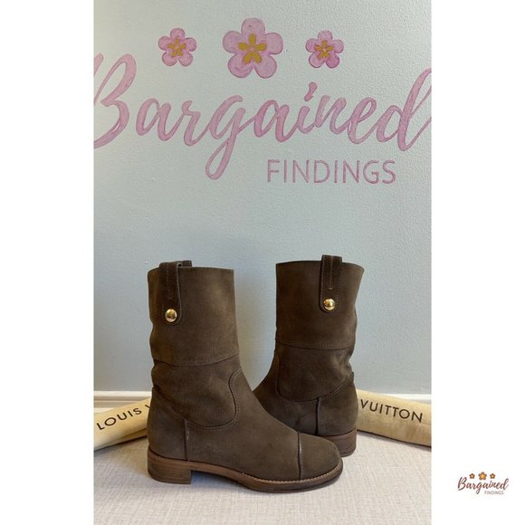 Authentic LOUIS VUITTON Brown Monogram Suede Mahina Mid-Calf Boots US Size 6.5 - Picture 4 of 13